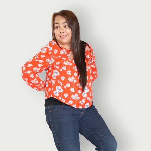 WOMENS ORANGE FLORAL MEDIUM CROP TOP - Picture 5 of 10